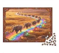 Grassland Elephant 1000 Piece Jigsaw Puzzle Paper Puzzle Game for Adults Rainbow Path Focus Leisure Home Decor 52x38cm/1000pcs
