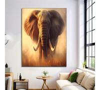 Grassland Elephants Wall Art Canvas Poster,Orange Color Fantasy Animals Canvas Painting,Artwork Living Room,Bedroom Home Office Decoration Picture Prints,Without Frame,30X40Cm