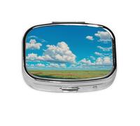 Grassland Expanse Print Pill Box 2 Compartment Medicine Pill Case,Portable for Pocket Or Purse Pill Box Decorative Metal Medicine Organizer