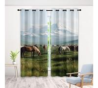 Grassland Horse Blackout Curtains 72 Inch Drop, Snow Mountain Animal Curtains Set of 2 Panels, Nature Pasture Curtain for Bedroom Living Room Window with Eyelet Thermal Insulated, 66 x 72 Inch