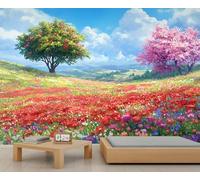 Grassland Mural Wallpaper, Landscape Wall Mural, Natural Scenery Wallpaper for Living Room Bedroom Study TV Background Decor - 300x210cm