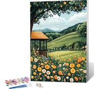 Grassland Paint by Numbers Landscape Painting by Numbers for Adults Beginner DIY Digital Painting Hobbies for Adults Women with 3 Brush and Acrylic Paints Kit for Home Decor 40 x 50 cm -zjn26047A