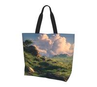Grassland Scenery Print Large Women Tote Bag,Stylish Waterproof Ladies Shoulder Bag, Folding Beach Travel Bag for Work,Shopping