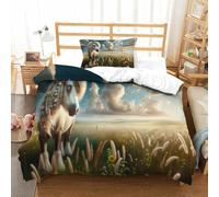 Grassland Sunset 3D Print Bedding Set Fairy Tale Pony with Hidden Zipper And Pillow Casesfor Kid Teens Boys And Girls Single(135x200cm)