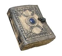 GrassLanders Antique Triple Moon Leather Journal | Lapis Lazuli Stone on Top | A5 Leather Journal | Brass C Lock | Grimoire Witch Craft Journal Handmade