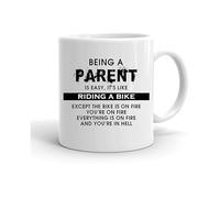GrassVillage Funny Mug - Being Parent is Easy Like Riding a Bike - Sarcastic Gift for Boss, Supervisor, Colleague - Office Humor, Birthday, Leaving Gift - 11oz White Ceramic Cup