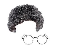 GrassVillage Grey Curly Granny Wig and Glasses Set - Book Week, Fancy Dress, Costume Accessory for Parties, School Events & World Book Day