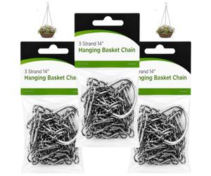 GrassWarehouse 3 Strand 14” Hanging Basket Chain Heavy Duty Metal Plant Hanger with Hook & S-Hooks, Rust Resistant Hanging Chain for Baskets, Planters, Bird Feeders Indoor Outdoor (3 Pack)