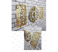 GRAT Decorative Wall Clock 3 Piece Set Fero Latin Numeral Gold Finish Wooden Clock for Living Room, Office - Gold, One Size