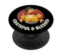 Grateful & Blessed Funny Thanksgiving Turkey with Pie PopSockets Adhesive PopGrip