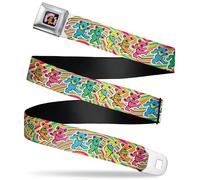 Grateful Dead Belt, Seatbelt Buckle Belt, Grateful Dead Dancing Bears Swirl Multi Color, Adjustable, Multi-color, 1.5" Wide - Fits Pant Size 32-52