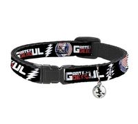 Grateful Dead Breakaway Cat Collar with Bell, Easy Adjustable, Text and Steal Your Face Stars and Stripes Logo, 8.5 to 12 Inches 0.5 Inch Wide
