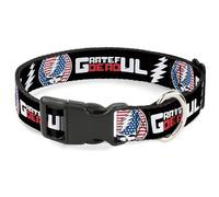 Grateful Dead Dog Collar with Plastic Buckle, Quick Release, Easy Adjustable, Text and Steal Your Face Stars and Stripes Logo, 15 to 24 Inches 1.0 Inch Wide