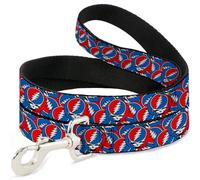 Grateful Dead Durable & Stylish Dog Leash with Snap Closure, Steal Your Face Logo Stacked Red White Blue, 4 Feet Long 1.5 Inch Wide