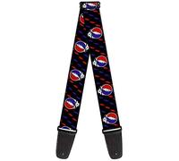 Grateful Dead Guitar Strap, Steal Your Face Mini Lightning Bolt Black Red White Blue, 2 Inches Wide