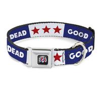 Grateful Dead Pet Collar, Dog Collar Metal Seatbelt Buckle, Good Ol Grateful Dead Text and Stars Blue White Red, 16 to 23 Inches 1.5 Inch Wide