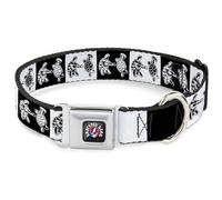 Grateful Dead Pet Collar, Dog Collar Metal Seatbelt Buckle, Grateful Dead Dancing Terrapin Blocks Black White, 13 to 17 Inches 1.5 Inch Wide