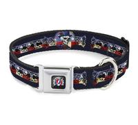 Grateful Dead Pet Collar, Dog Collar Metal Seatbelt Buckle, Grateful Dead Dave's Picks Skeleton Americana Bonus Art, 13 to 17 Inches 1.5 Inch Wide