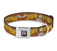 Grateful Dead Pet Collar, Dog Collar Metal Seatbelt Buckle, Grateful Dead Sunshine Daydream Skeleton Orange, 20 to 31 Inches 1.5 Inch Wide