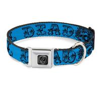 Grateful Dead Pet Collar, Dog Collar Metal Seatbelt Buckle, Grateful Dead Text Skull Roses Turquoise, 11 to 16.5 Inches 1.0 Inch Wide