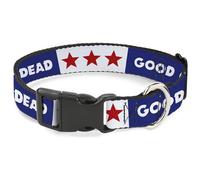 Grateful Dead Pet Collar, Dog Collar Plastic Buckle, Good Ol Grateful Dead Text and Stars Blue White Red, 7 to 8.5 Inches 0.5 Inch Wide