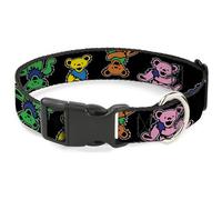 Grateful Dead Pet Collar, Dog Collar Plastic Buckle, Grateful Dead Dancing Bears Close Up Black Multi Color, 9.5 to 13 Inches 1.0 Inch Wide