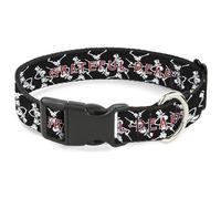 Grateful Dead Pet Collar, Dog Collar Plastic Buckle, Grateful Dead Dancing Skeletons and Text Black White Red, 9.5 to 13 Inches 1.0 Inch Wide