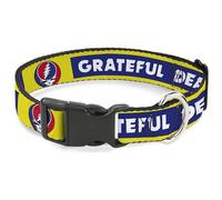 Grateful Dead Pet Collar, Dog Collar Plastic Buckle, Grateful Dead Text Box and Steal Your Face Logo Yellow/Blue, 20 to 31 Inches 1.5 Inch Wide