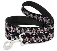 Grateful Dead Pet Leash, Dog Leash, Grateful Dead Dancing Skeletons and Text Black White Red, 4 Feet Long 1.0 Inch Wide