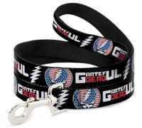 Grateful Dead Pet Leash, Dog Leash, Grateful Dead Text and Steal Your Face Stars and Stripes Logo, 4 Feet Long 0.5 Inch Wide