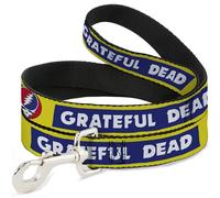 Grateful Dead Pet Leash, Dog Leash, Grateful Dead Text Box and Steal Your Face Logo Yellow/Blue, 4 Feet Long 1.0 Inch Wide