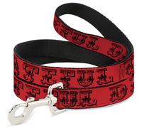 Grateful Dead Pet Leash, Dog Leash, Grateful Dead Text Skull Roses Red, 6 Feet Long 1.0 Inch Wide