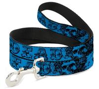 Grateful Dead Pet Leash, Dog Leash, Grateful Dead Text Skull Roses Turquoise, 6 Feet Long 1.5 Inch Wide