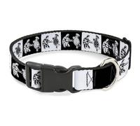 Grateful Dead Plastic Clip Dog Collar | Grateful Dead Dancing Terrapin Blocks Black White Durable Adjustable ID Tag Ring Side Release