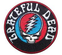 Grateful Dead Steal Your Face Woven Logo Iron On Patch (One Size) (Black/White)