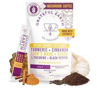 Grateful Earth: Super Brain Blend 3-in-1 Instant Gourmet Coffee with Turmeric, Cinnamon, Lion's More, Chaga, L-Theanine, Black Pepper - 20 Packets - Medium Roast - No Milk Milk - Immune Support