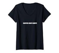 Grateful Heart Always V-Neck T-Shirt, Women, Black, XXL