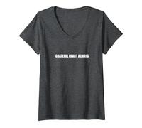 Grateful Heart Always V-Neck T-Shirt, Women, Dark Heather Grey, XXL
