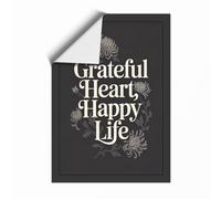 Grateful Heart, Happy Life Typography Unframed Wall Art Print A4 (29.7×21cm), Wall Decor for Living Room, Bedroom, Office & Home, Art Gift