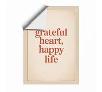 Grateful Heart, Happy Life Typography Unframed Wall Art Print A4 (29.7×21cm), Wall Decor for Living Room, Bedroom, Office & Home, Art Gift