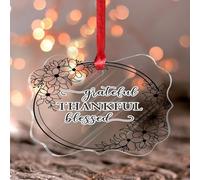 Grateful Thankful Blessed Hanging Ornaments Wreath Flower Floral Christmas Tree Ornament Keepsake Christmas Tree Decorations Funny Clear Butterfly Acrylic Pendant for Family Birthday New Year Home