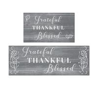Grateful Thankful Blessed Kitchen Rugs Set of 2 Dark Grey Non-Slip Kitchen Rug and Mat Cushioned Comfort Kitchen Standing Rug for Kitchen Floor Farmhouse Thanksgiving Decor 17"x47"+17"x30"