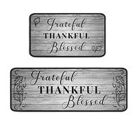 Grateful Thankful Blessed Kitchen Rugs Set Set of 2 Non-Slip Kitchen Floor Rug and Mat Cushioned Kitchen Runner Rug Comfort Soft Standing Area Mat Carpets Farmhouse Doormat 17"x48"+17"x24"