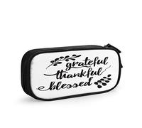 Grateful Thankful Blessed Large Capacity Pen Pencil Case Handwritten Lettering Quote Floral Leaves Branch Simple Stationery Bag Holder for School Office Student Girls Boys
