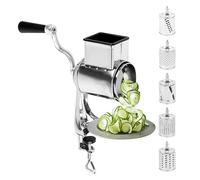 Grater, Cheese Grater with Crank Vegetable Cutter with 5 Stainless Steel Interchangeable, Drum Blades Shredder Kitchen Fast, Cutting Manual Drum Shredder for Cheese, Vegetables, Fruit