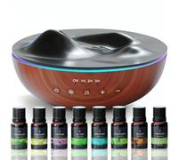 GRATIA NATURALS Aromatherapy Essential Oil Diffuser with Essential Oils Set, 6 Nature Relaxing Sounds, 7 Color Night Lights, Ultrasonic Silent Cool Mist Humidifier, Aroma Diffuser for Large Room