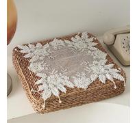 Gratify Lace Doilies with Handmade Beaded Embroidery Lace Table Placemats Table Topper Scarf for home, table, Flower Pot Decoration (40 x 40cm, White)