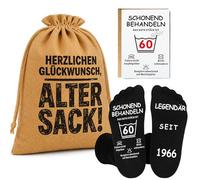 Gratitopia 60th Birthday Man Gift Set, Jute Bag "Alter Sack" 30 x 40 cm, Funny Socks with Silicone Print & A6 Card, Men's Gift for 60th Birthday