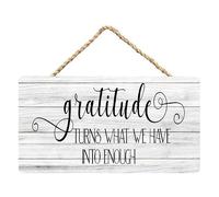 Gratitude Turns What We Have Into Enough Rustic Wooden Wall Sign, Home Office Decor, 12x6 Inch
