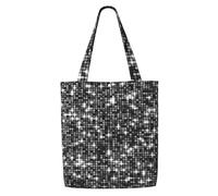 GRatka Black Silver Sequins Sparkling Elegant Pattern,Reusable Grocery Bags Shopping Tote Bags Large Capacity Canvas Shoulder bag